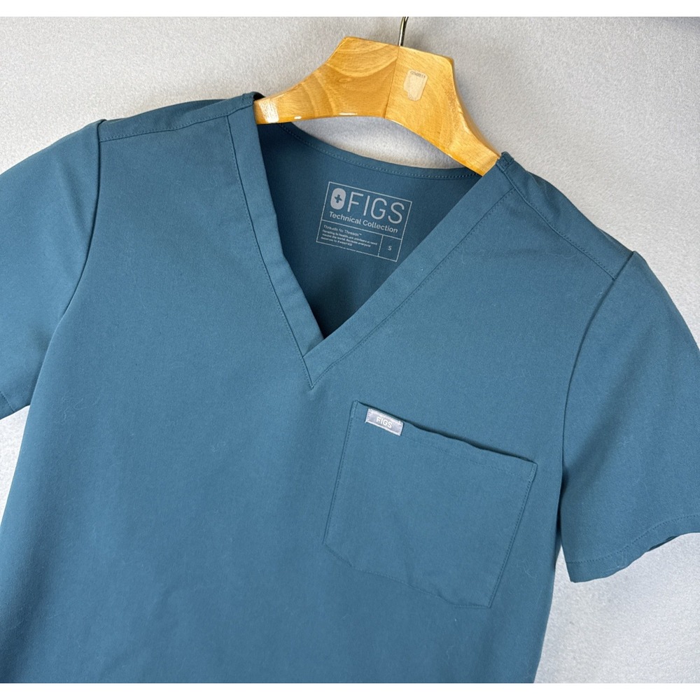 Figs Technical Collection Fitted Pullover Scrub Top Women Size S Green Vet Nurse